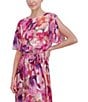 Color:Pink - Image 6 - Short Sleeve Crew Neck Tie Waist Floral High-Low Midi A-Line Dress