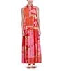 Color:Pink Multi - Image 1 - Sleeveless Collared Neck Patchwork Print Maxi Dress