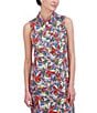 Color:Multi - Image 4 - Sleeveless Shirt Collar Neck Printed Shift Dress