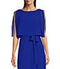 Color:Cobalt - Image 3 - Split Sleeve Tie Waist Round Neck High-Low Popover Dress