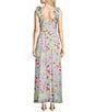 Color:Sky - Image 2 - Sleeveless V-Neck Ruffle Floral Chiffon Maxi Dress