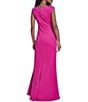 Jessica Howard Techno Scuba Knit Round Neck Cap Sleeve Wrap Front Gown, Color:Hot Pink - Image 2
