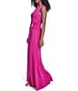 Jessica Howard Techno Scuba Knit Round Neck Cap Sleeve Wrap Front Gown, Color:Hot Pink - Image 3