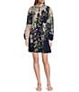 Jessica Howard Tie Split Neck Balloon Sleeve Pleated Chiffon Shift Dress - Image 1