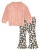 Color:Pink - Image 2 - Baby Girls 12-24 Months Long Sleeve Cable Knit Sweater & Printed Flare Pants Set
