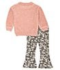 Color:Pink - Image 3 - Baby Girls 12-24 Months Long Sleeve Cable Knit Sweater & Printed Flare Pants Set