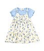 Color:Blue - Image 1 - Baby Girls 12-24 Months Short Sleeve Stretch Rib T-Shirt & Rayon Twill Floral Dress 2-Piece Set