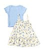 Color:Blue - Image 2 - Baby Girls 12-24 Months Short Sleeve Stretch Rib T-Shirt & Rayon Twill Floral Dress 2-Piece Set