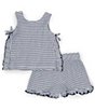 Color:Navy - Image 2 - Baby Girls 12-24 Months Sleeveless Stripe Crinkle Knit Top & Short Set