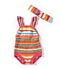 Jessica Simpson Baby Girls Newborn-9 Months Sleeveless Striped Crocheted-Pattern Bodysuit, Color:Multi - Image 1