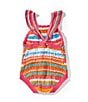 Jessica Simpson Baby Girls Newborn-9 Months Sleeveless Striped Crocheted-Pattern Bodysuit, Color:Multi - Image 2