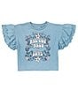 Color:Teal - Image 1 - Big Girls 7-16 Short Ruffle Sleeve Graphic T-Shirt