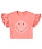 Color:Mauve - Image 1 - Big Girls 7-16 Short Ruffle Sleeve Smile Graphic T-Shirt