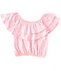 Color:Pink - Image 1 - Big Girls 7-16 Sleeveless Ruffle Crop Top