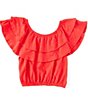 Color:True Red - Image 1 - Big Girls 7-16 Sleeveless Ruffle Crop Top
