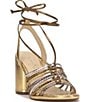 Color:Bronze - Image 1 - Cahna Embossed Metallic Colorblock Ankle Wrap Sandals