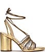Color:Bronze - Image 2 - Cahna Embossed Metallic Colorblock Ankle Wrap Sandals