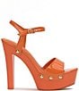 Color:Tangerine - Image 2 - Calenta Patent Stud Platform Sandals