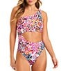 Color:Pink Multi - Image 1 - French Exit Cheetah Print Cut Out Ring One Shoulder One Piece Swimsuit