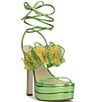 Color:Bright Green - Image 1 - Iyla Flower Rhinestone Metallic Platform Dress Sandals