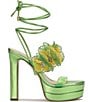Color:Bright Green - Image 2 - Iyla Flower Rhinestone Metallic Platform Dress Sandals
