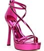 Color:Bright Pink - Image 1 - Jewelria Metallic Strappy Platform Dress Sandals