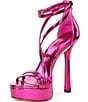 Color:Bright Pink - Image 4 - Jewelria Metallic Strappy Platform Dress Sandals