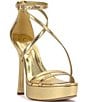 Color:Gold - Image 1 - Jewelria Snake Embossed Strappy Platform Dress Sandals