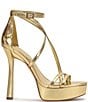 Color:Gold - Image 2 - Jewelria Snake Embossed Strappy Platform Dress Sandals