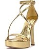 Color:Gold - Image 5 - Jewelria Snake Embossed Strappy Platform Dress Sandals