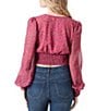 Color:Festival Fuchsia - Solitary Paisley - Image 2 - Laira Printed Long Sleeve Button Front Smocked Waist Cropped Blouse