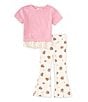 Color:Pink - Image 1 - Little Girls 2T-6X Short-Sleeve Eyelet-Trimmed Top & Floral-Print Flared-Leg Pant Set