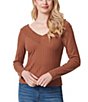 Color:Brown - Image 1 - Myra V-Neck Long Sleeve Pullover Top