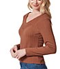 Color:Brown - Image 3 - Myra V-Neck Long Sleeve Pullover Top