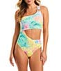 Color:Multi - Image 1 - Pastel Shores Printed One Shoulder Cut-Out One Piece Swimsuit