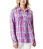Color:Radiant Orchid Plaid - Image 1 - Petunia Checkered Plaid Button-Up Shirt