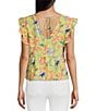 Color:Almost Apricot/Candy Hibiscus - Image 2 - Peyton Tropical Floral Printed Flutter Sleeve Peplum Blouse