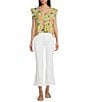Color:Almost Apricot/Candy Hibiscus - Image 3 - Peyton Tropical Floral Printed Flutter Sleeve Peplum Blouse