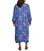 Color:Regatta/Happy Floret - Image 2 - Plus Size Amalia Floral Deep V-Neck Long Bishop Sleeve Coordinating Tie Front Kimono