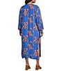 Color:Regatta/Happy Floret - Image 3 - Plus Size Amalia Floral Deep V-Neck Long Bishop Sleeve Coordinating Tie Front Kimono