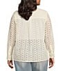 Color:Gardenia - Image 2 - Plus Size Berly Point Collar Long Sleeve Button-Front Allover Eyelet Shirt