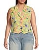 Color:Almost Apricot/Candy Hibiscus - Image 1 - Plus Size Embla Notch Collar Sleeveless Printed Vest