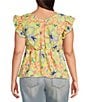 Color:Almosts Apricot/Candy Hibiscus - Image 2 - Plus Size Inge V-Neck Ruffle Cap Sleeve Printed Blouse