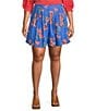 Color:Regatta/Happy Floret - Image 1 - Plus Size Leilani Floral Pleated Coordinating Pull-On Shorts