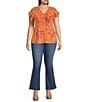 Color:Autumn Sunset - Image 3 - Plus Size Nori Smocked Ruffle V-Neck Short Sleeve Half Button-Front Top