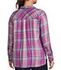 Color:Radiant Orchid - Image 3 - Plus Size Petunia Checkered Plaid Print Button-Up Shirt