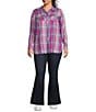 Color:Radiant Orchid - Image 4 - Plus Size Petunia Checkered Plaid Print Button-Up Shirt