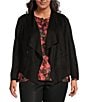Color:Black - Image 1 - Plus Size Romy Faux Suede Shawl Collar Open-Front Jacket