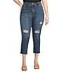 Color:On The Run - Image 1 - Plus Size Spotlight Straight Leg High Rise Distressed Detail Crop Jeans