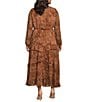 Color:Cameo Rose/Panther - Image 2 - Plus Size Tabatha Animal Printed V-Neck Long Sleeve Tiered Maxi Dress